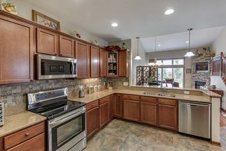 Coordinating backsplash, floor tile and counter tops. 