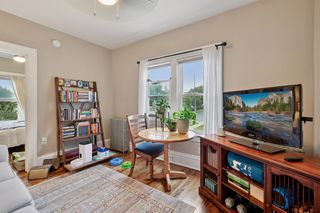 View of Living room in Apt #4.
Features all new vinyl thermal pane windows, Hardwood flooring & Ceiling fan/light.