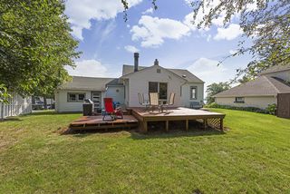 Freshly painted deck is nicely sized for entertaining