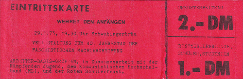 Eintrittskarte Arbeiter-Basis-Gruppen, 29.1.73