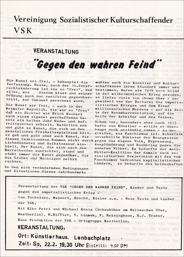 Vereinigung Sozialistischer Kulturschaffender, 22.2.76