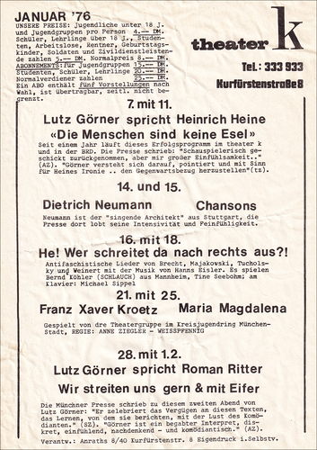 theater k, Januar 76 theater k, Januar 76