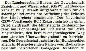 Rolf Eckart an Willy Brandt bzgl. Berufsverbote