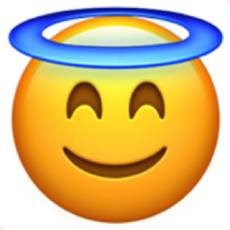 H e l l o ☻ˎˊ smiling face with halo Emoji (U+1F607)