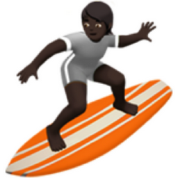 person surfing: dark skin tone emoji