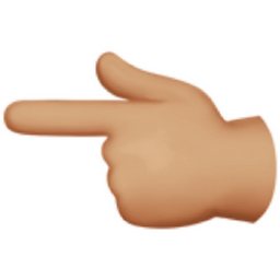 backhand index pointing left: medium-light skin tone emoji