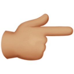 backhand index pointing right: medium-light skin tone emoji