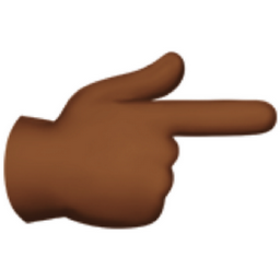backhand index pointing right: medium-dark skin tone emoji