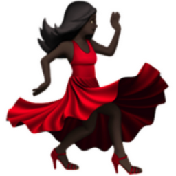 woman dancing: dark skin tone emoji