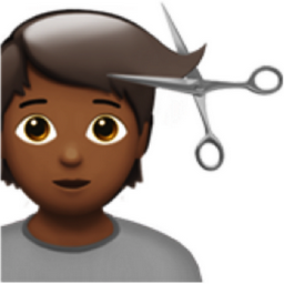 person getting haircut: medium-dark skin tone emoji