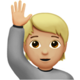 person raising hand: medium-light skin tone emoji
