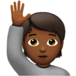 person raising hand: medium-dark skin tone emoji