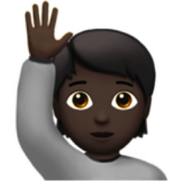 person raising hand: dark skin tone emoji