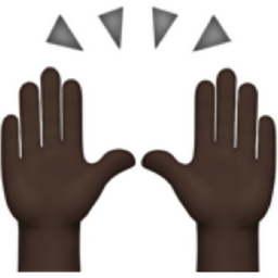 raising hands: dark skin tone emoji