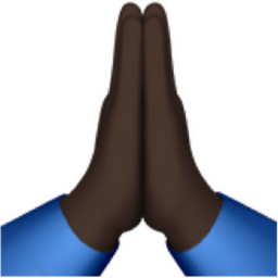 folded hands: dark skin tone emoji