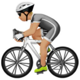 person biking: medium-light skin tone emoji