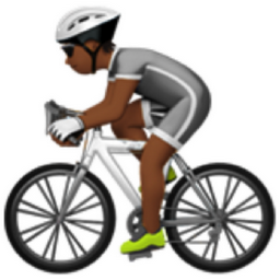 person biking: medium-dark skin tone emoji