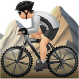 person mountain biking: light skin tone emoji