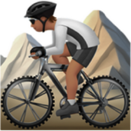 person mountain biking: medium skin tone emoji