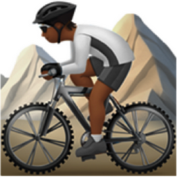 person mountain biking: medium-dark skin tone emoji