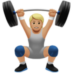 person lifting weights: medium-light skin tone emoji