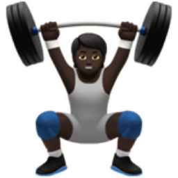 person lifting weights: dark skin tone emoji