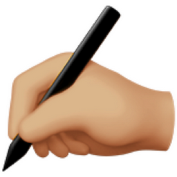 writing hand: medium-light skin tone emoji