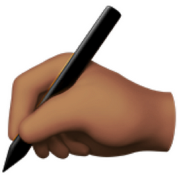 writing hand: medium skin tone emoji