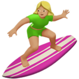 woman surfing: medium-light skin tone emoji