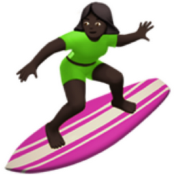 woman surfing: dark skin tone emoji