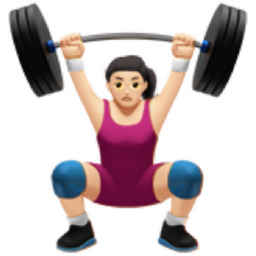 woman lifting weights: light skin tone emoji