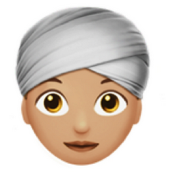 woman wearing turban: medium-light skin tone emoji