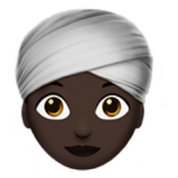 woman wearing turban: dark skin tone emoji