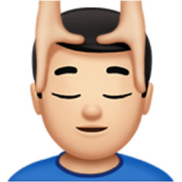 man getting massage: light skin tone emoji