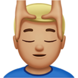 man getting massage: medium-light skin tone emoji