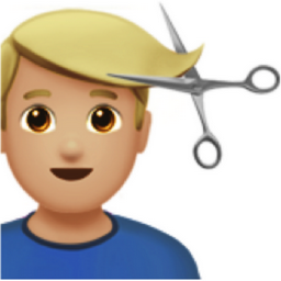 man getting haircut: medium-light skin tone emoji