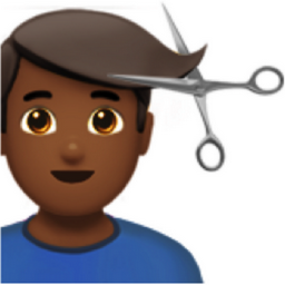 man getting haircut: medium-dark skin tone emoji