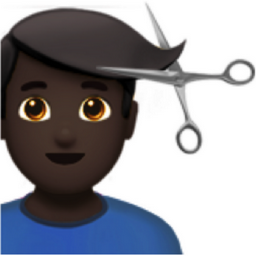 man getting haircut: dark skin tone emoji