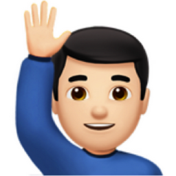 man raising hand: light skin tone emoji