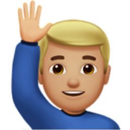 man raising hand: medium-light skin tone emoji