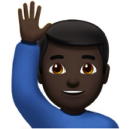 man raising hand: dark skin tone emoji