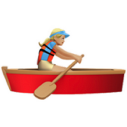 woman rowing boat: medium-light skin tone emoji