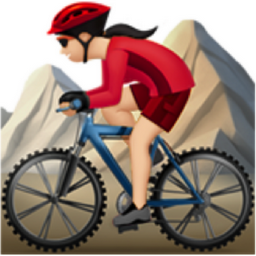woman mountain biking: light skin tone emoji
