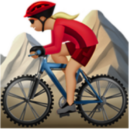 woman mountain biking: medium-light skin tone emoji