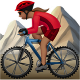 woman mountain biking: medium skin tone emoji