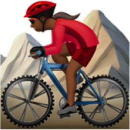 woman mountain biking: medium-dark skin tone emoji