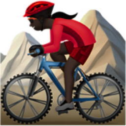 woman mountain biking: dark skin tone emoji