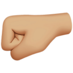 left-facing fist: medium-light skin tone emoji