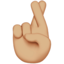 crossed fingers: medium-light skin tone emoji