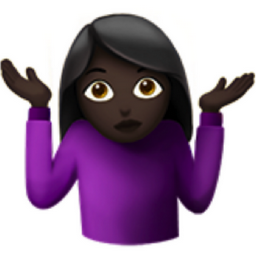 woman shrugging: dark skin tone emoji